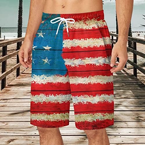 Мъжки Плажни Шорти Летни Ежедневните си Бански костюми С Еластичен Колан и Принтом на Американското, Шорти 4