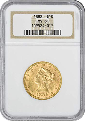 1882 Златна Корона Liberty Head MS61 NGC цена от 10 долара на САЩ