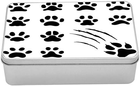 Лидице Кутия за кучешки Лапи Ambesonne, повтарящ Се модел на лого Коте, Куче лапа, Следи от Надраскване, Преносим