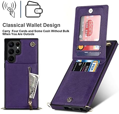 Съвместим с Samsung S23 Ultra Case Портфейл с Отделения за карти на Притежателя чанта за Носене през рамо от Изкуствена Кожа Портфейл Калъф за телефон Флип Калъф с поставка з