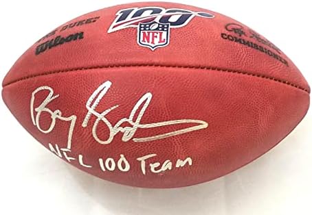 Бари Сандърс с автограф Detroit Lions Уилсън Дюк NFL 100 Football W / NFL 100 Team Бекет Заверени - Футболни