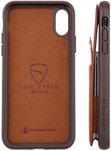 Кожен калъф-портфейл Vaultskin Eton Armour за iPhone. Тънък държач за карти за игра (черно, iPhone X / XS)
