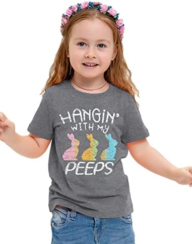 Великден Риза за малки Момичета с Надпис My Peeps, Тениска със Забавна Модел на Заек, Ежедневни тениски с Къс