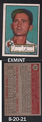 Бейзболна картичка 1952 г. Topps Regular 316 Дейви Уилямс от Ню Йорк Джайентс клас от отлично до Отлично ментов