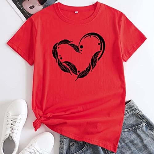 HGCCGDU, Основни Тениски Големи Размери за жените, Лятна Туника с Кръгло деколте и Принтом на Сърцето, с Къс