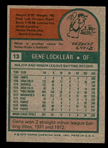 1975 Topps 13 Джин Локлиър на Сан Диего Падрес (Бейзболна картичка) VG/EX Padres