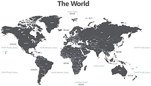 DECOWALL DWL-1609GS Модерна Сива Карта на света, Детски Стикери за Стена, Стикери за Стена, Подвижни Стикери