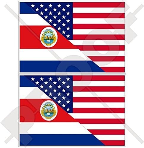 САЩ Сащ и КОСТА Рика Тико, американо-костариканский Държавен флаг 4 (100 мм) Винилови Стикери, стикери x2