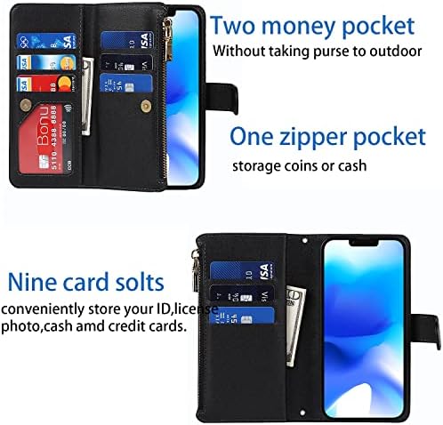 Чанта-портфейл Cavor за iPhone 14 с държач за карти и каишка през рамото от Изкуствена кожа с Магнитно закопчаване,