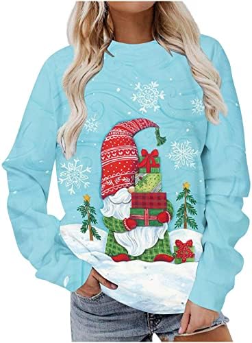NOKMOPO/ Блузи за жени, по-Големи Размери, Дамски Коледен Моден Случайни Свободен Пуловер с Дълъг Ръкав, Дамски