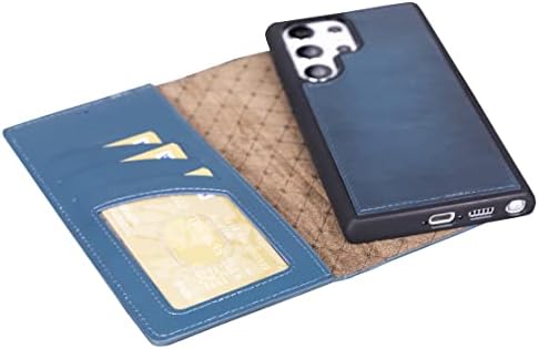 Чанта-портфейл Admiral Blue Galaxy S23 Ultra с държач за карти Магнитни Подвижна Луксозен флип калъф, защитени RFID, съвместим с безжична зареждане, ръчно изработени (Admiral Blue)