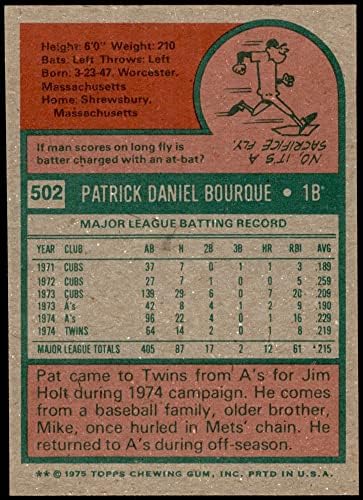 1975 Topps # 502 Пат Бърк Оукланд Атлетикс (бейзболна картичка) NM / MT Атлетикс