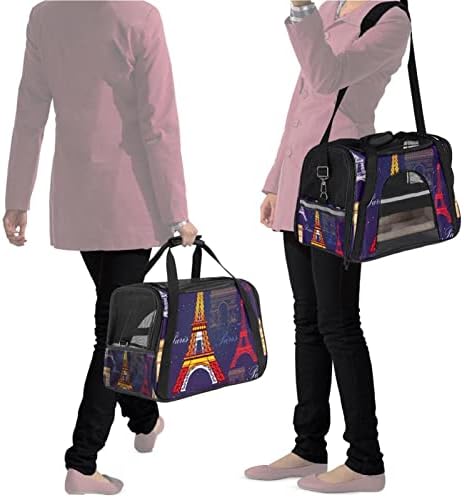 Переноска за домашни любимци, удобна преносима сгъваема чанта за домашен любимец с меки страни, безшевни цветна фигура на Айфеловата кула