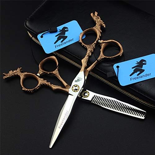 Набор от професионални фризьорски ножици 6,0 см ножица за подстригване на коса Tyrant Злато от Неръждаема Стомана и ножица за изтъняване на косата (с кожен калъф)
