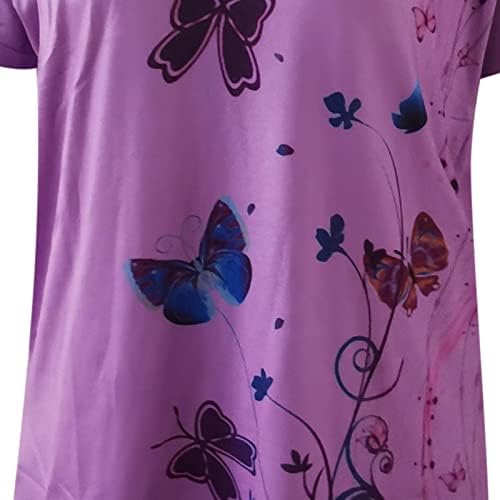 Момичета-тийнейджърки Vneck Памук Пеперуда Цветен Графичен Свободен Приятелка Най-Риза Свободно Намаляване за