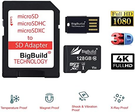 BigBuild Technology 128 GB ултра-бързо карта памет 100 MB/s. U3 microSDXC за Samsung Galaxy A10/A10e/A10s, A11,