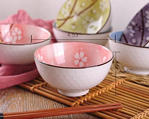 WHJY Cherry Bloom Китайската, Японската Керамична Купа за ориз 10 унции, Подаръчен Комплект Чаши за Сакуры,