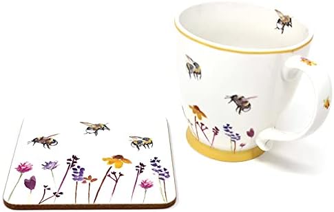 Комплект чаши за закуска и на каботажните Leonardo Collection, Цветен Дизайн Busy Bees от Jennifer Rose Gallery,