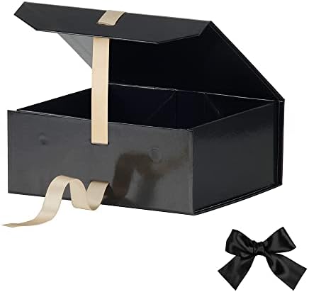 Черна подарък кутия 8x7x3,3 инча, Луксозен Подарък кутия с панделка, Като Подарък кутия с магнитна закопчалка