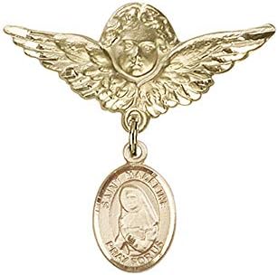 Значка за детето, значка от 14-каратово злато с чар Свети Мадлин Софи Барат