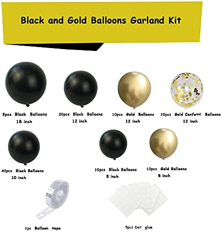 Набор от Гирлянди от черни и златни балони, 103 Броя, Черни балони, Балони с Конфети от Черното злато 4 Различни