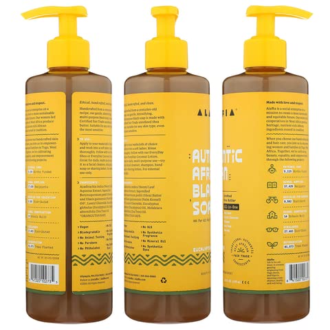 Alaffia, Течен африкански черен сапун, Универсално средство за измиване на тялото за всички типове кожа, Евкалиптово