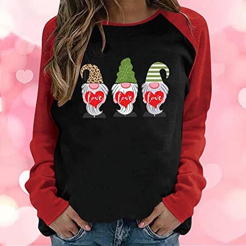 Ден на Свети Валентин 2023, Ризи с дълъг ръкав за Жени, Сладък Тениски с изображение на Сърцето на Джуджетата, Модерен Пуловер с Цветни Блокчета, Туника, Топ