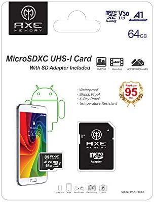 AXE MEMORY 64 GB Карта памет microSDXC + SD адаптер с производителността на приложението А1, V30 UHS-I U3 4K