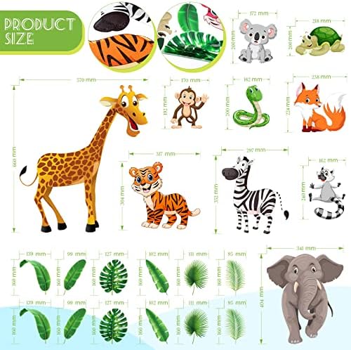 10 Бр. Прозрачен Пластмасов Етикет с животните на Сафари и 12 бр. Стикер с Листа на Тропическите гори на Прозореца,