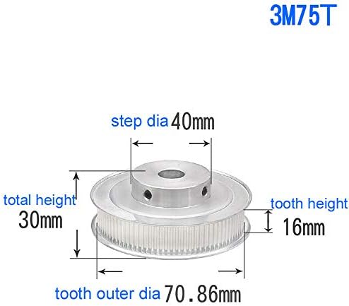 3M-75T Диаметър 15 мм, стъпка 3 мм Широчина на зъба 16 мм Синхронно колело с приводным шкивом колан (диаметър: