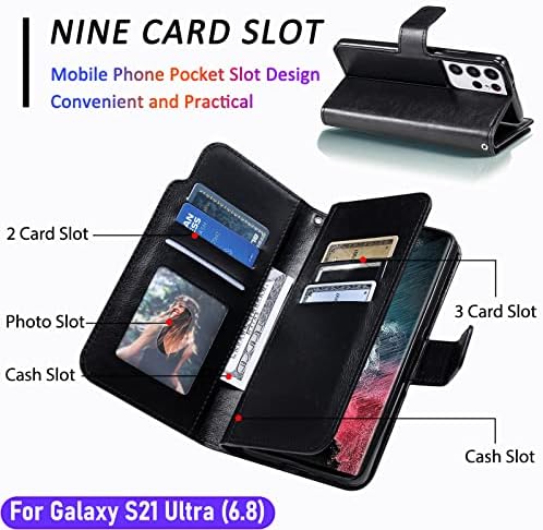 LMDAMZ за Galaxy S21 Ultra 6,8-Инчов чанта-портфейл [3 + отделения за карти] ID визитка Слот за кредитни карти