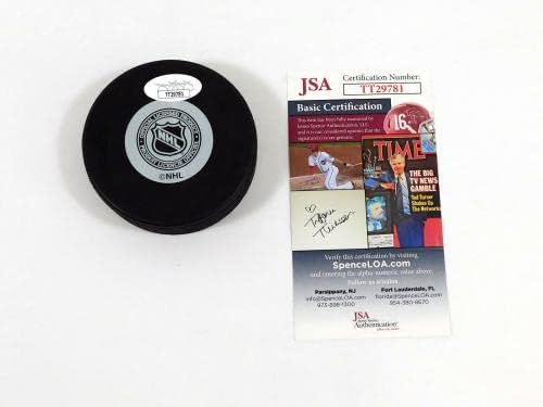 Брад Парк Подписа Официално Хокей шайба NHL Bruins JSA Auto DA046403 - за Миене на НХЛ с автограф