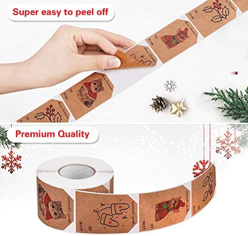 Коледни Подаръци Етикети, 400шт Коледни Лични Самозалепващи Етикети, Етикети с Коледни бирками на Етикети за