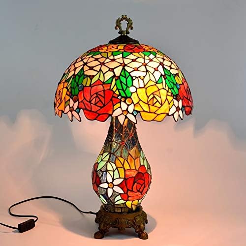 Настолна Лампа от Витражного стъкло в стил Тифани, Реколта Розовата Лампа За Дневна, Нощна Лампа 40 см, Настолна