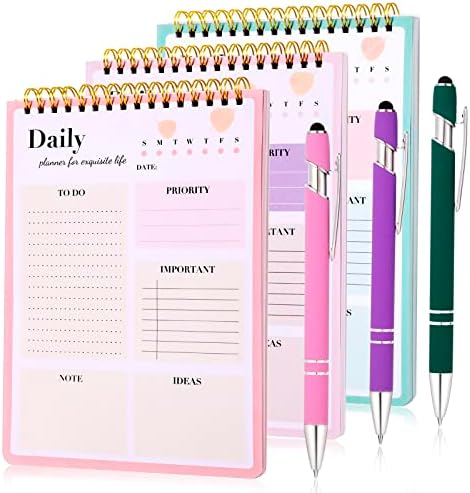 Тетрадка със списък на нещата в опаковка от 3 теми с химикалка-Планер с ежедневните задачи, навити бележник
