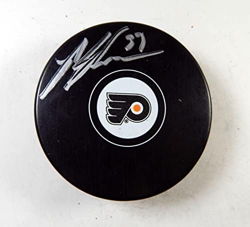 Хокейна шайба Кэма Тэлбота №33 с автограф Филаделфия Флайърс в НХЛ Auto 378 - за Миене на НХЛ с автограф