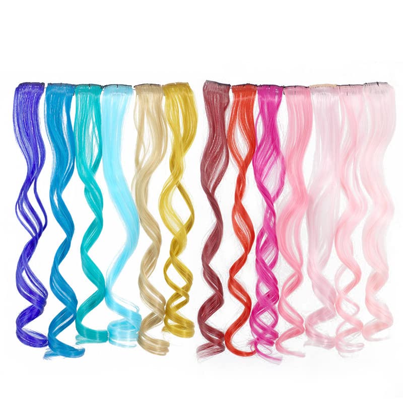 19 Цвята, Щипки за Удължаване на Косата, Дълга Къдрава синтетични изкуствена коса, с Преливащи се цветове Фиби