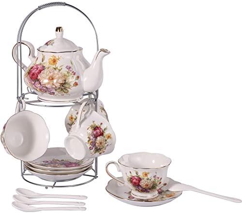 Европейският Керамични Чай от 14 теми, Кафе услуга, Порцелан Чай с Метален Държач, цветен чай с Рисувани от