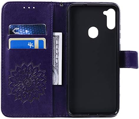 за Samsung Galaxy A11 Чанта-портфейл, Чанта от Изкуствена кожа с Релефни във формата на Цвете на Слънцето, Поставка