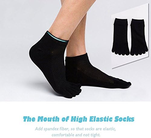 MOAMUN 5 Чифта Мъжки Чорапи с пет пръста, Памучни, Меки и Дишащи Чорапи с ниско деколте и за Мъже (Черен)