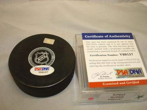 Йордания Eberle, подписано хокей шайба Едмънтън Ойлърс с Автограф на PSA/DNA COA 1A - за Миене на НХЛ с автограф