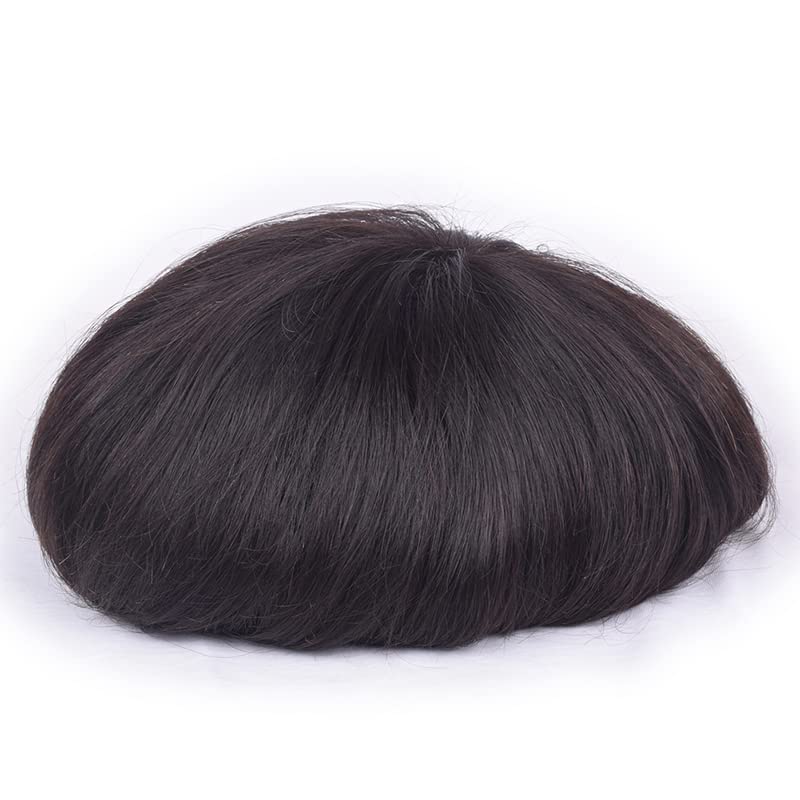 Мъжка перука Auspiciouswig V-loop от Тънки от човешки Косъм със система за замяна на коса върху кожата за мъже (8x10 инча, натурален цвят)