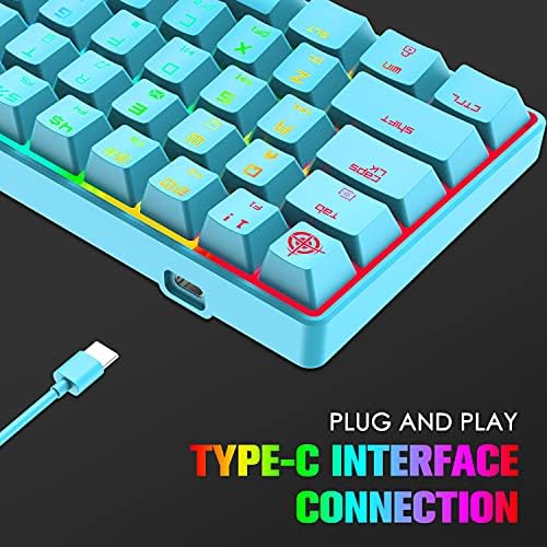 Мини Ръчна детска клавиатура MAGIC-REFINER 60% RGB, Преносими 68 клавиши, Сини Ключа Сменяем кабел USB Type-C,