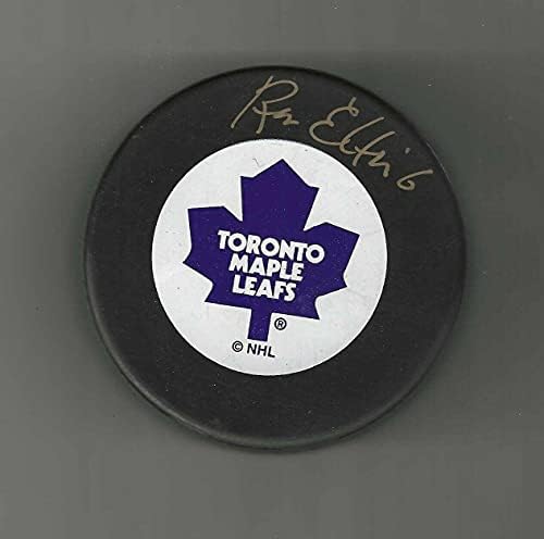 Рон Елис подписа Траншейную шайбата Торонто Мейпъл Лийфс - за Миене на НХЛ с автограф