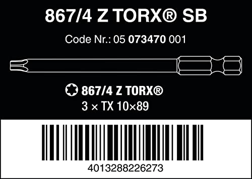 Wera - 05073470001 - Бита TORX®, бита 867/4 Z SB, TX 10 x 89 мм, 3 броя (опаковка от 5 броя)