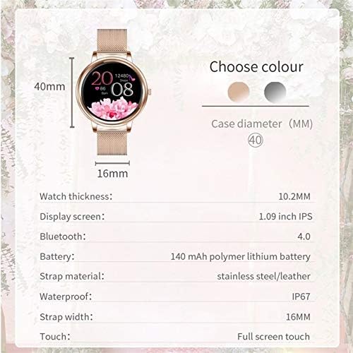 ZHSGV 2020 Нови Кръгли Женски смарт часовници с Пълна докосване, корпуса на монитора iOS Android (Цвят: сребристо-стоманени)