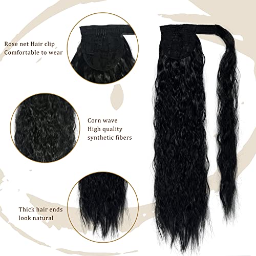 AIDUZETY Обвивка около Удължаване на косата във формата на Конска опашка Термоустойчиви Синтетични Черна Дълга