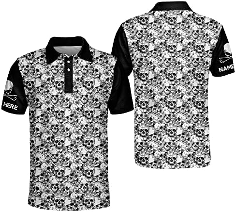 LASFOUR Персонализирани Мъжки Ризи за Голф с Черепа, Страхотни Риза за голф, Мъжки Ризи За голф Dry Fit, Леки