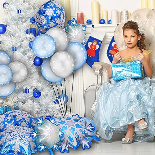 60 Бр. Комплект балони на зимна тема, включва 50 бр. латексови балони с снежинками и 10 бр. балони от фолио
