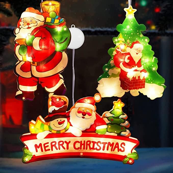 3 БР. Осветено Коледно Прозорец, Силуэтное Украса, Светещи Подаръци, захранван с Батерии с Вендузата, Кука за